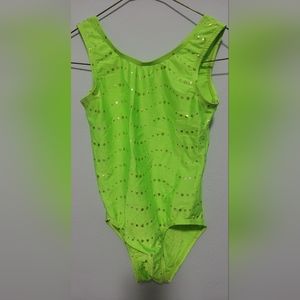 Girls size lg 12/14, neon green gymnastics leotard by Pelle Activewear